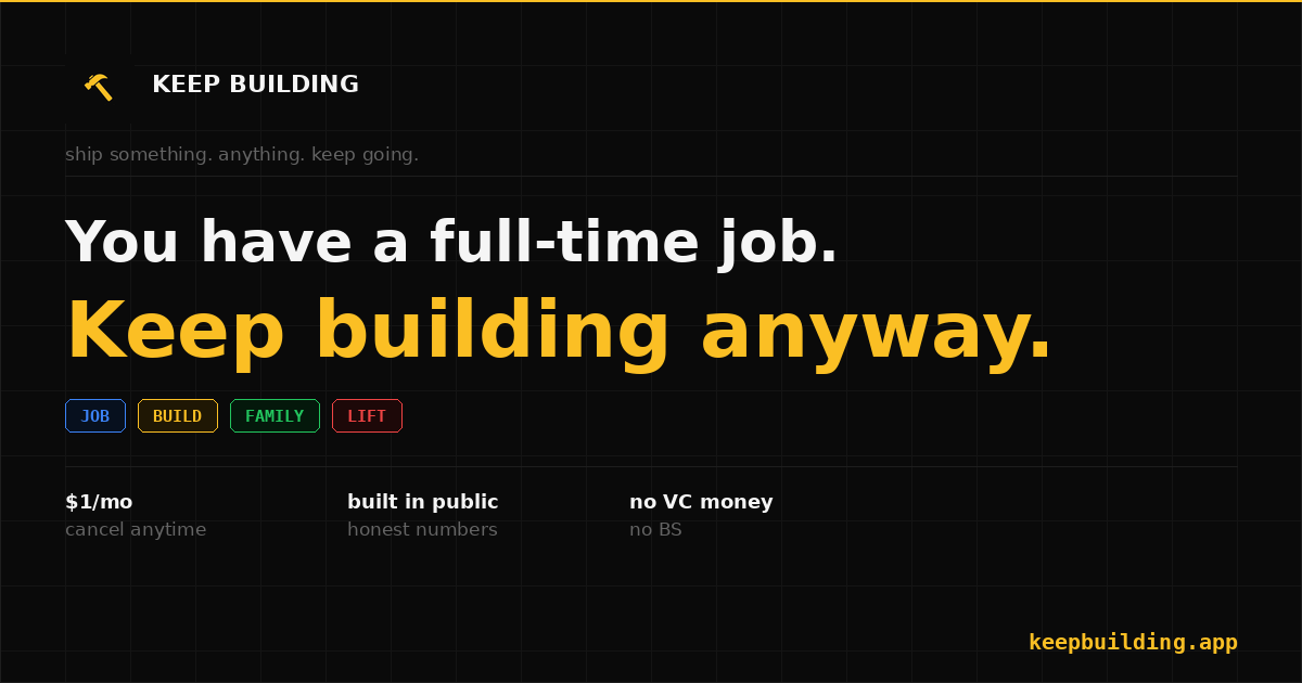 Keep Building — Track your build hours. Ship something.